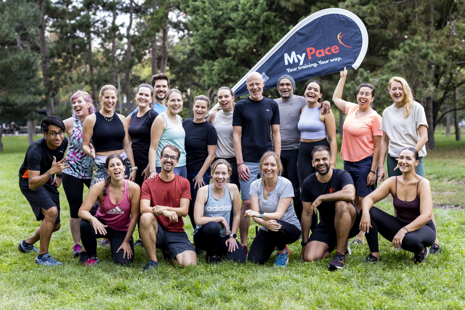 Group workout having fun in a welcoming fitness community at My Pace